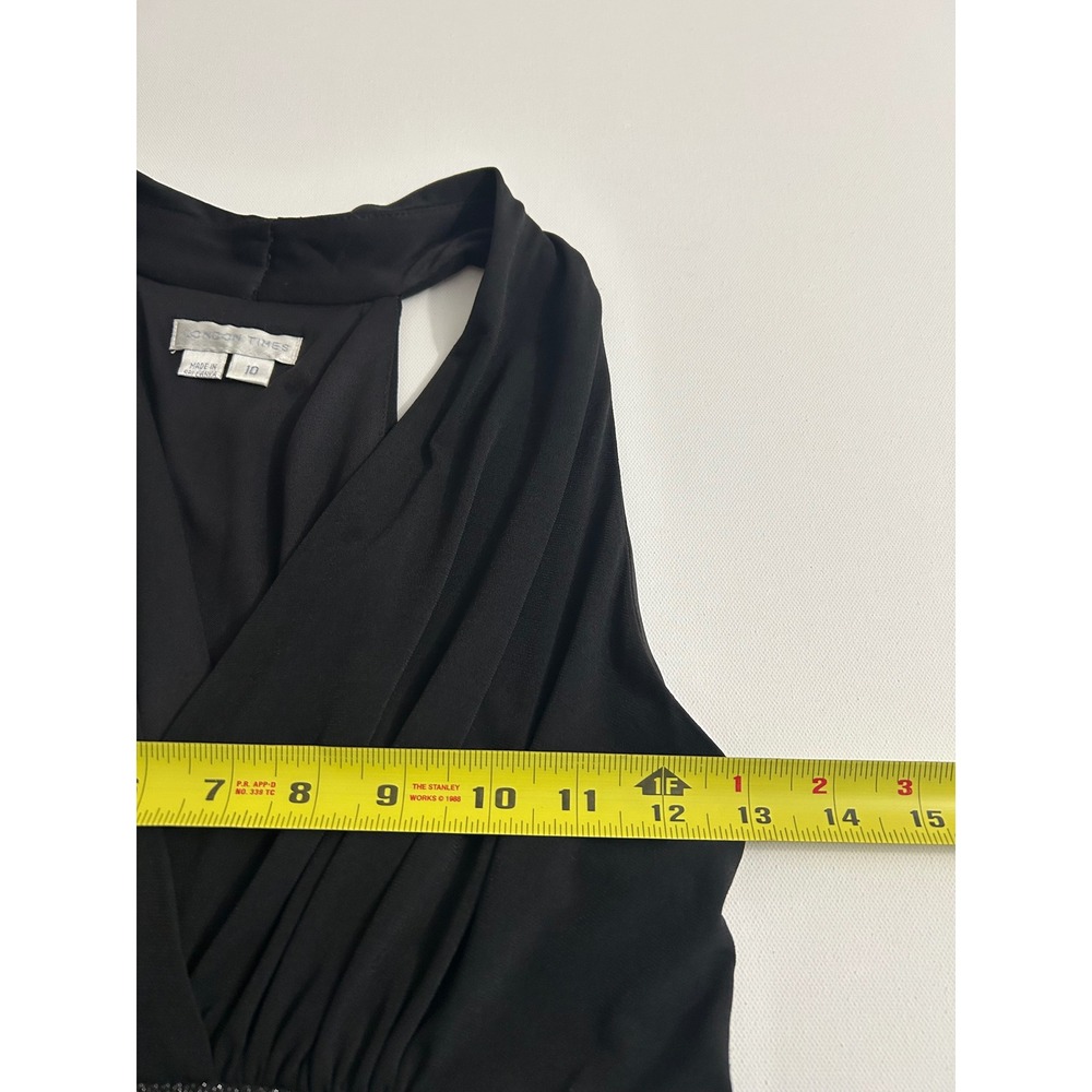London Times Black Beaded Empire Waist Tulip Hem Halter Cocktail Dress 10 - Picture 6 of 7